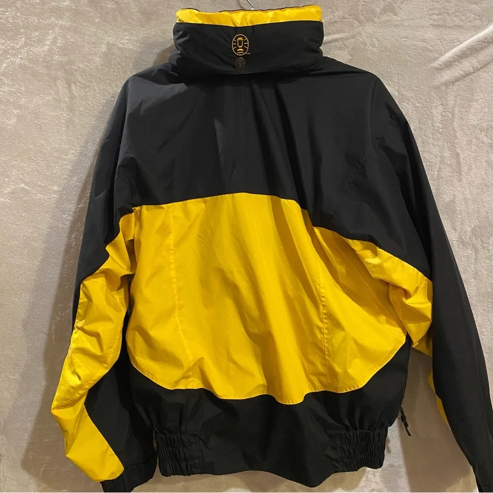 Vintage Coleman Coat Men’s Medium Black Yellow Full Zip Snaps Lined Hooded